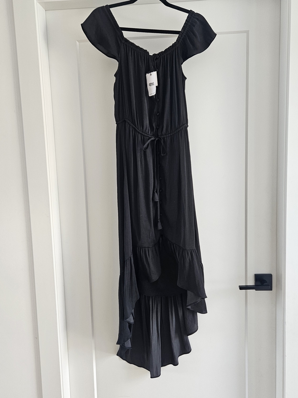Naked Zebra Black Satin High-Low Maxi Dress
